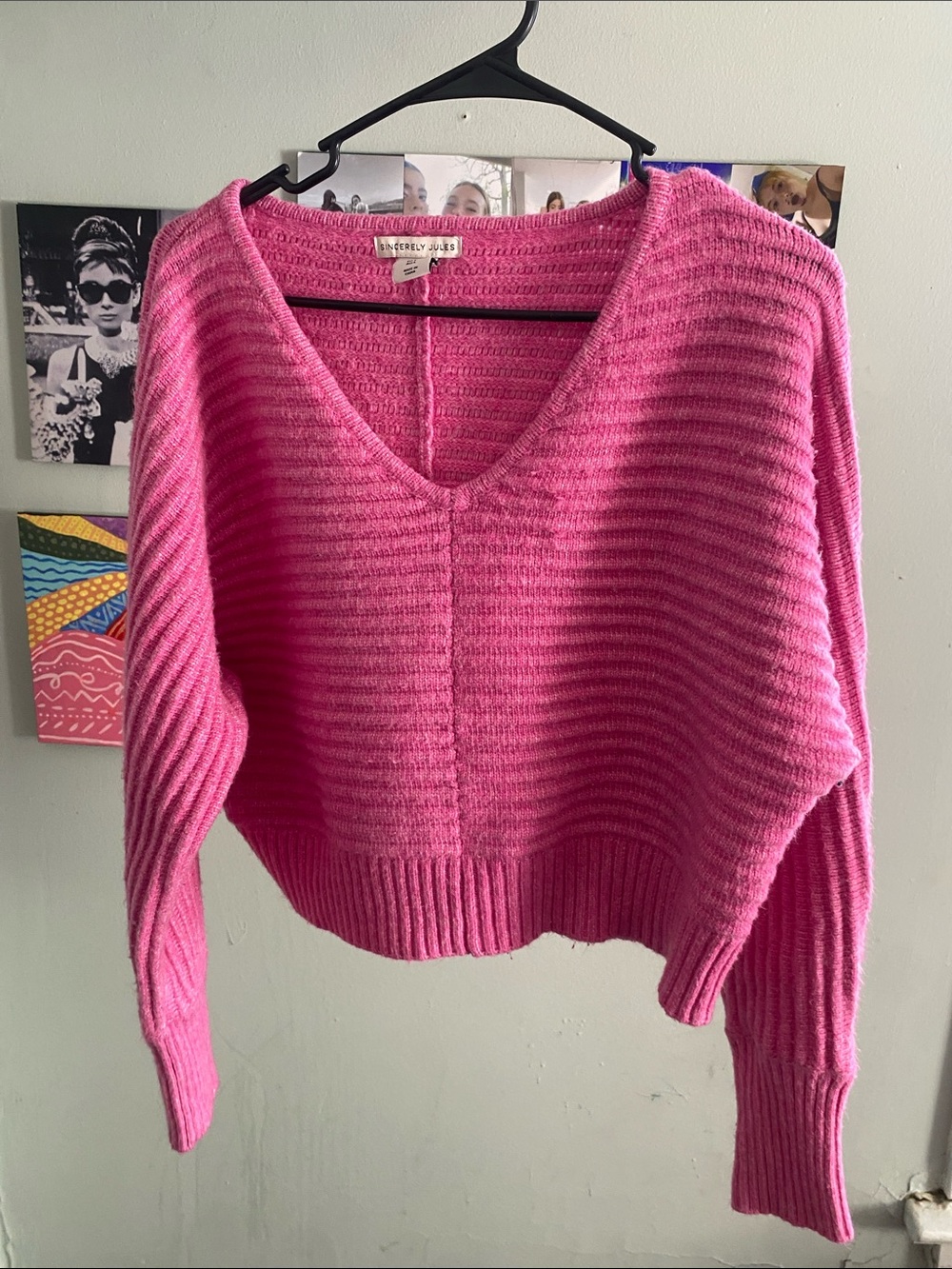 Sincerely Jules Hot Pink Ribbed V-Neck Sweater